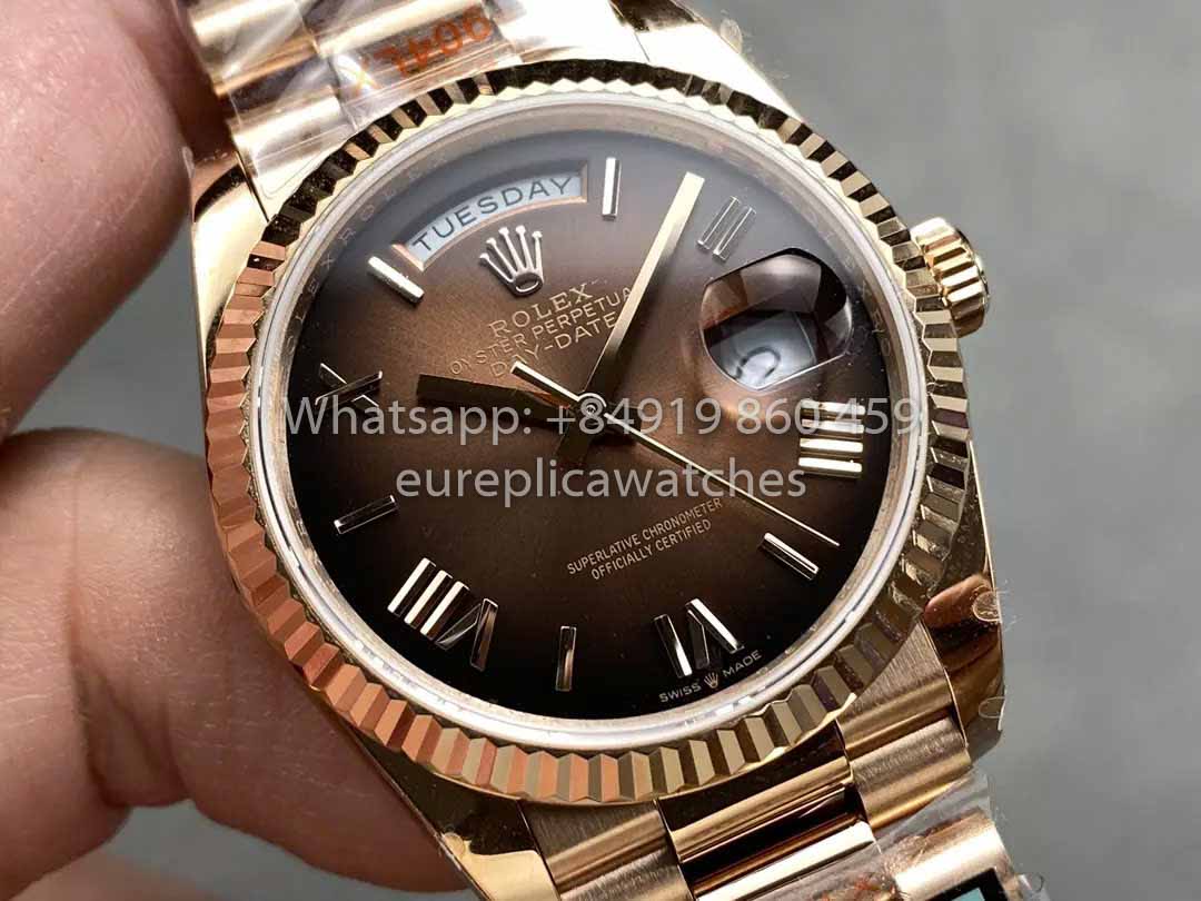 Rolex Day Date M128235-0075 Numeral Dial QF Factory 1:1 Best Clone Chocolate Dial Rose Gold