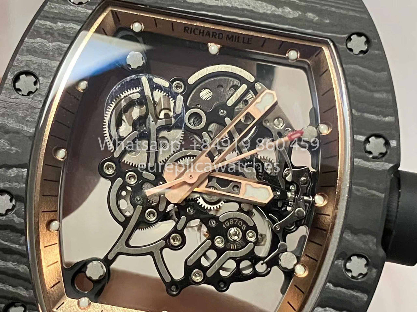 RICHARD MILLE  RM055  Carbon Fiber Case 1:1 Best Edition RM Factory newest 2024 Rose Gold Dial