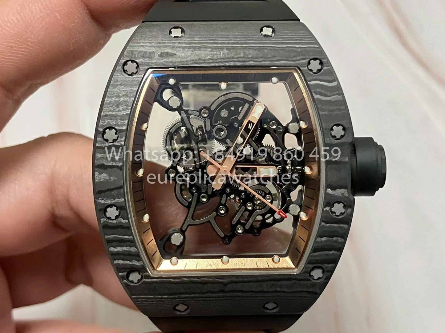 RICHARD MILLE  RM055  Carbon Fiber Case 1:1 Best Edition RM Factory newest 2024 Rose Gold Dial